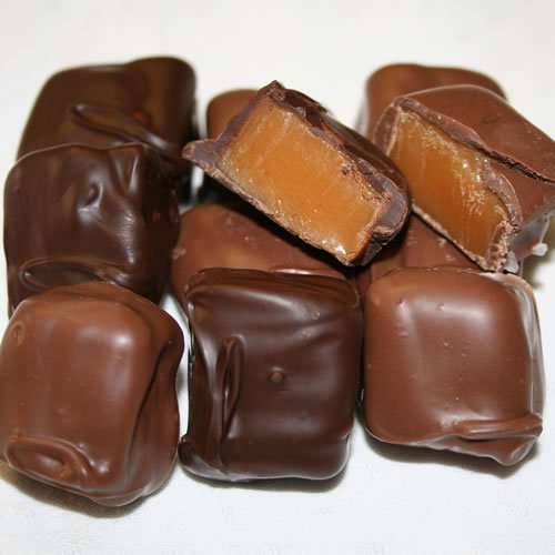 Mix of milk and dark chocolate covered caramels hand-dipped with caramel centers