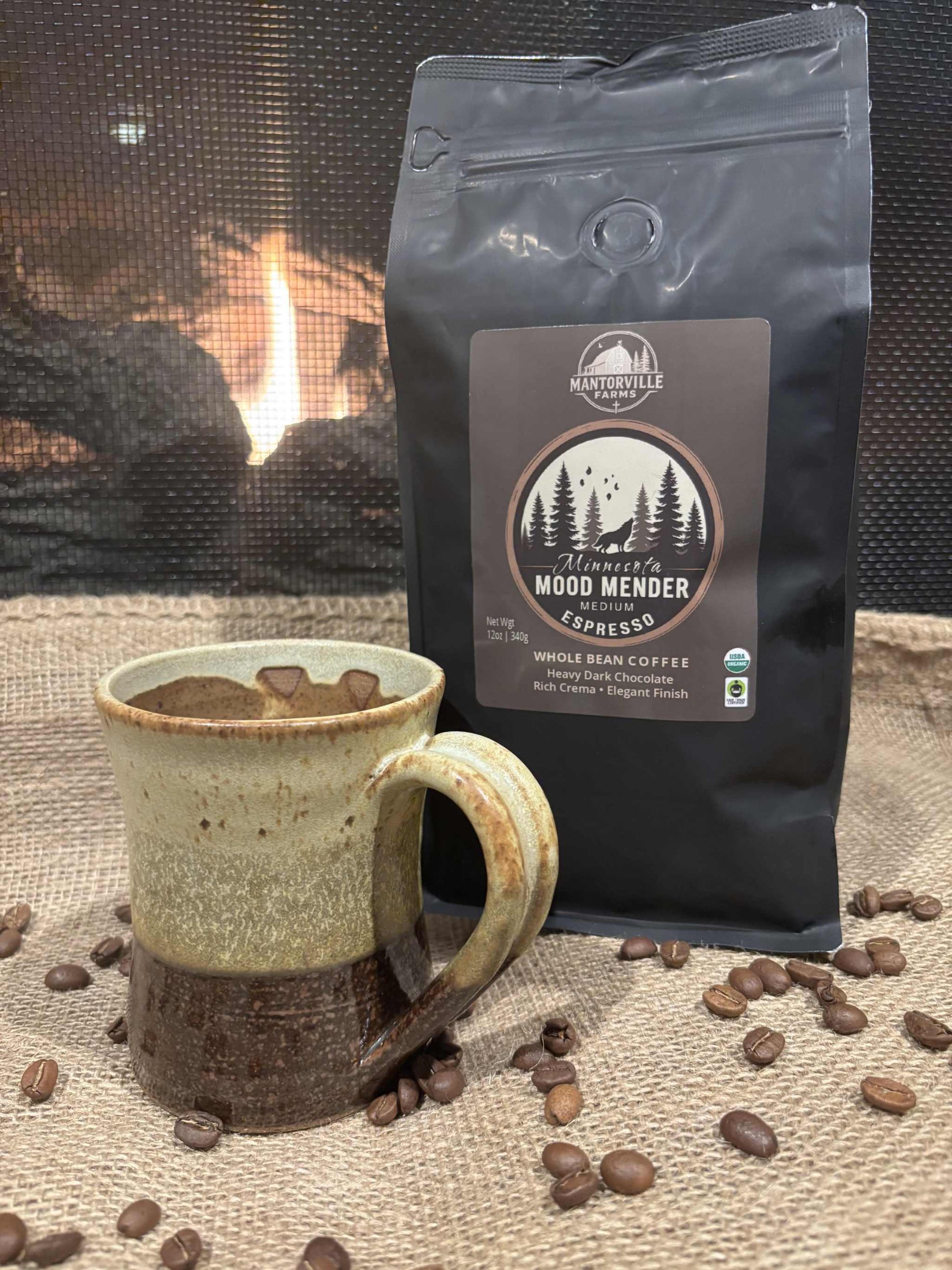 Mood Mender Organic Espresso Rich Medium Dark Roast Coffee for Perfect