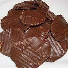 Potato chips thick-cut and covered in smooth milk chocolate in a sealed 8 oz bag with free shipping