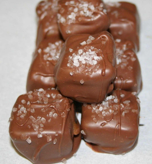 Milk chocolate covered caramels with sea salt in white box free shipping
