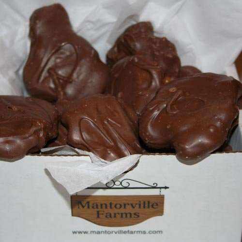 Caramel Pecan Clusters Covered in Chocolate with rich caramel, crunchy pecans, and dark chocolate coating